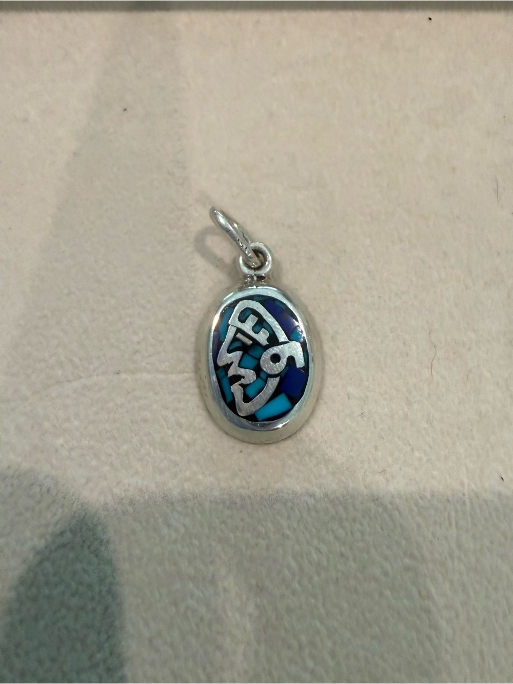 Blue Mosaic Oval 925 Silver Pendant Charm